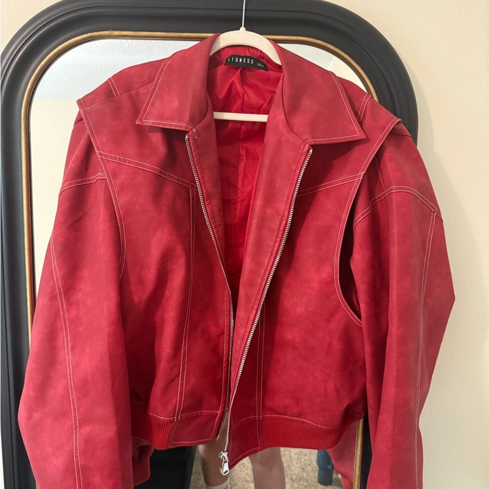 Lioness Red Leather Jacket Cropped Design